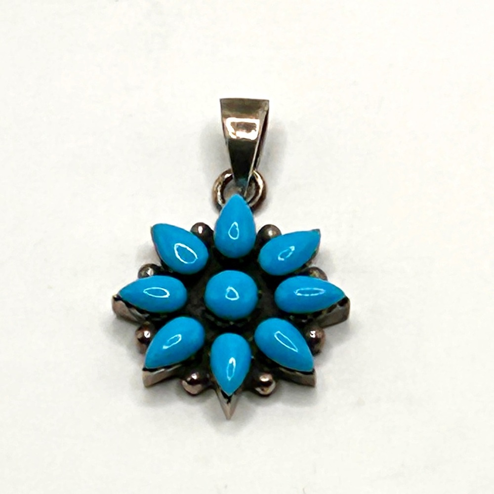 Turquoise Sterling  Silver Flower Pendant Slide Necklace